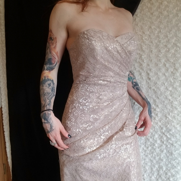 Long Strapless Lace Dress with Sweetheart Neckline - Picture 11 of 15